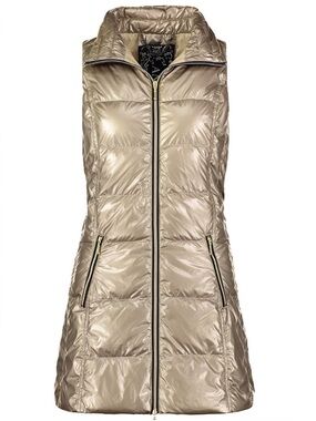 My Anorak Nylon Down Long Puffer Vest in Metallic Gold Sz M 🧡🎀